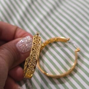 Tory Burch Double T Elegant Gold Hoop Earrings